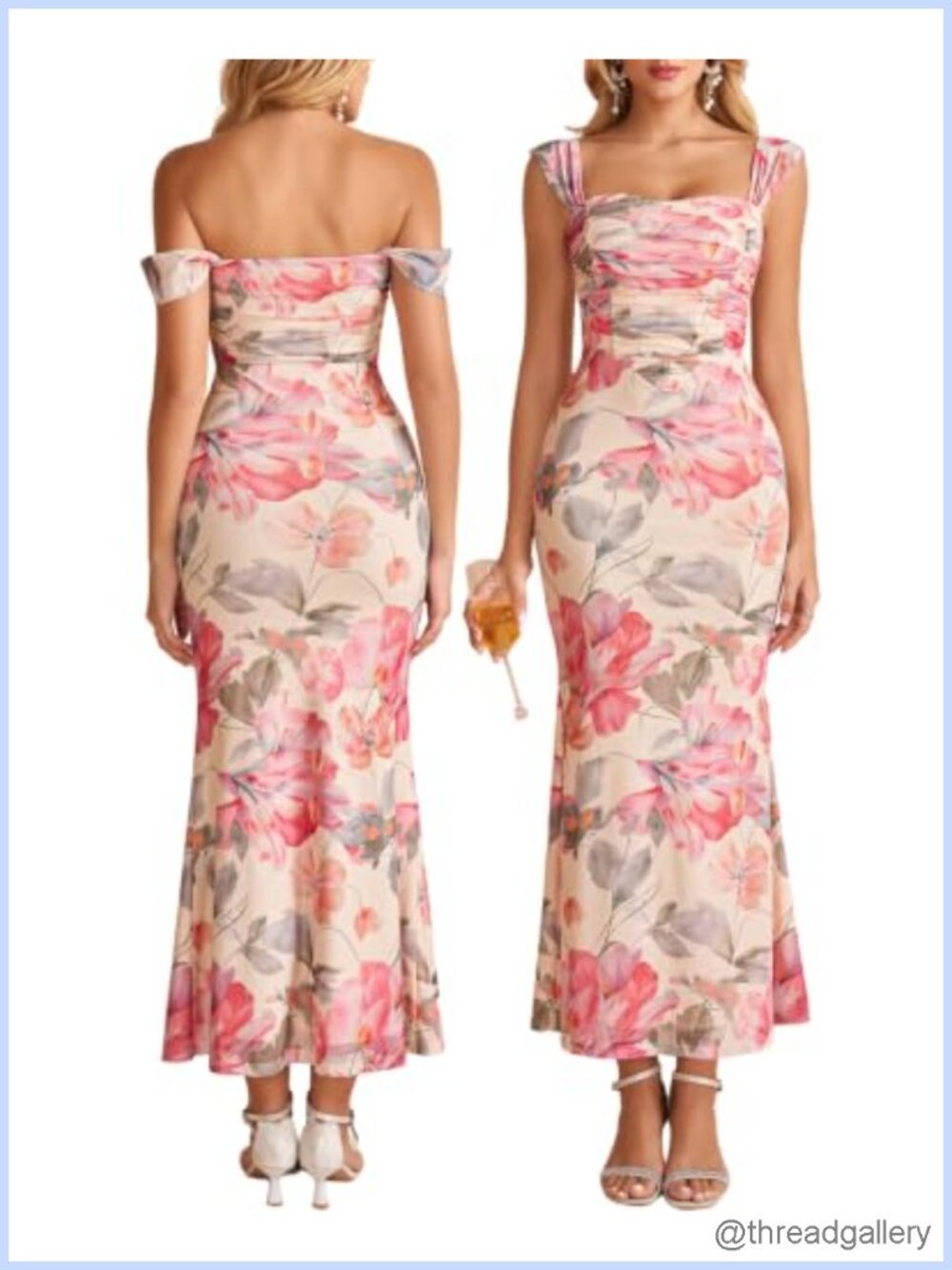 Off Shoulder Floral Corset Ruched Bodycon Maxi Dress Formal Wedding Guest